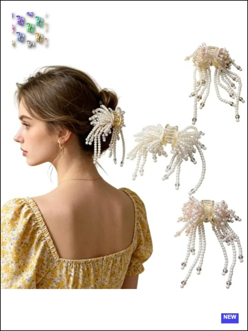 3 French Rhinestone Pearl Tassel Hair Clips Non Slip Pins Party Wedding